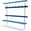 Banc de vestiaire avec dossier , porte patères et porte paquets - Fixation murale