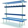 Banc de vestiaire double avec dossier, porte patères et porte paquets - Fixation au sol